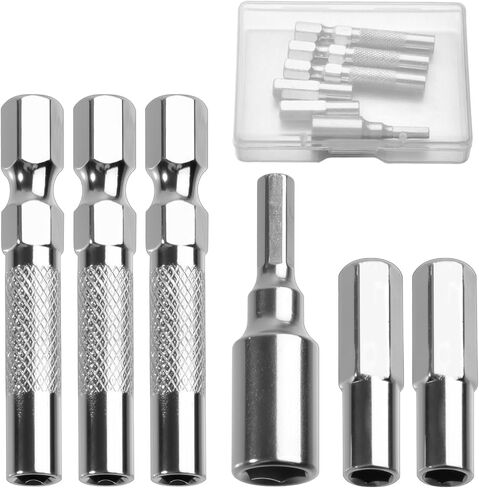 6Pack 1/4 to 4mm Bit Adapter Hex Screwdriver Bit Adapter Magnetic Come With Storage Box 4mm to 6.35mm Drill Extension Kit for Precision Micro Bit and Electronic Repair in Kuwait