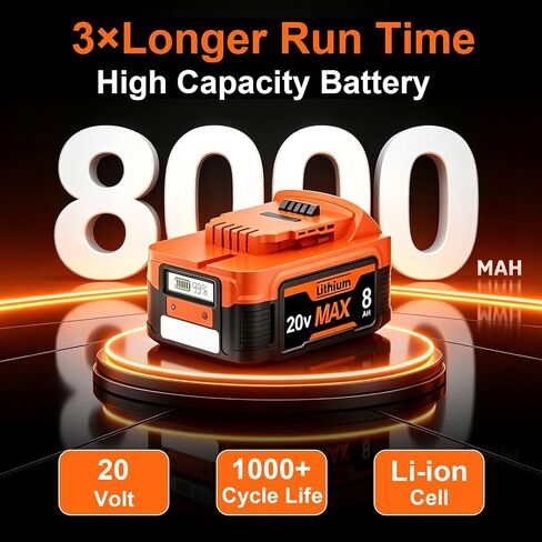 8.0Ah Replacement for Dewalt 20V Battery and Charger with LCD,PD/USB-C | In/Out 65W Port,LED Flashlight Compatible with Dewalt 20V Max Battery DCB2104,DCBP520,DCB200,DCB203,DCB204,DCB205 Power Tools in Kuwait