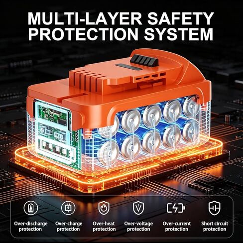 8.0Ah Replacement for Dewalt 20V Battery and Charger with LCD,PD/USB-C | In/Out 65W Port,LED Flashlight Compatible with Dewalt 20V Max Battery DCB2104,DCBP520,DCB200,DCB203,DCB204,DCB205 Power Tools in Kuwait