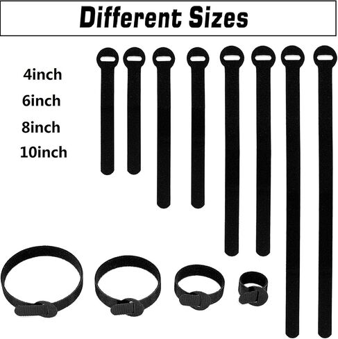 150PCS Reusable Cable Ties - 4+6+8+10inch Multi-Purpose Cable management Hook & Loop Cable Straps Wire Ties,Adjustable Fastening Cord Organizer,Cable Organizer for Home,Office and Data Centers,Black in Saudi Arabia