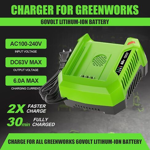 6A Rapid Charger Replacement for Greenworks Pro 60V Battery Charger Compatible with Greenworks Pro 60V Battery in Kuwait