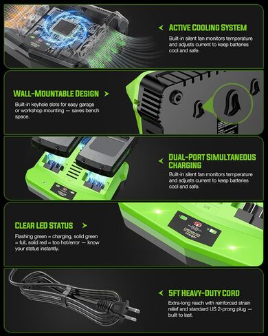 Replacement for Greenworks 24V Battery Charger, Dual Port 3.0A Rapid Charge for Greenworks 24V Battery in Kuwait