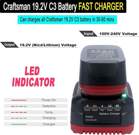 19.2V C3 Battery Charger Replacement for Craftsman & DieHard NiCd/Li-ion | Craftsman 19.2V battery charger for NiCd/Li-ion. Replaces model 140152004. Overcurrent & short protect. in Kuwait