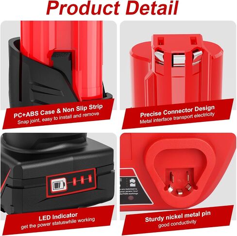 2 Packs 12V 6.0Ah Replacement Battery and Charger Compatible with Milwaukee | Compatible with 12V Tools, Lithium-Ion Battery Pack with Charger Extended Runtime for 12 Volt Cordless Power Tools in Kuwait