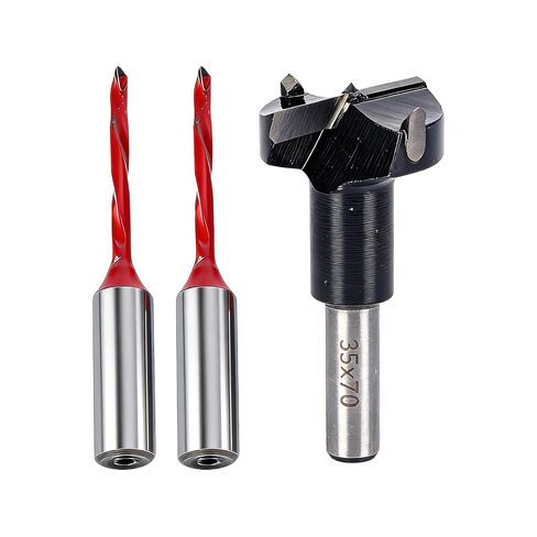 ADWAN Hinge Boring Drill Bit Set 3PCS, 1x 35mm Forstner Bit & 2X 3mm Brad Point Bits, 70mm Total Length, Tungsten Carbide Tipped, Replacement Parts for Hinge Boring Machine & Woodworking Drill Press in Kuwait