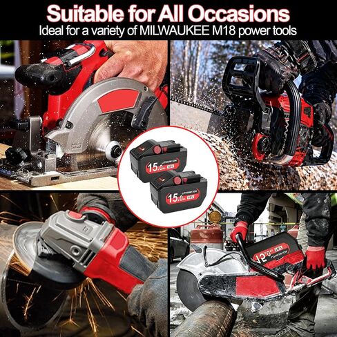 Worthmah Upgrade 15.0Ah High Output Lithium ion Battery Replacement for Milwaukee M18 Battery Compatible with Milwaukee 18V Battery 48-11-1880, 48-11-1815, 48-11-1820,48-11-1850 Tools (2 Pack) in Saudi Arabia