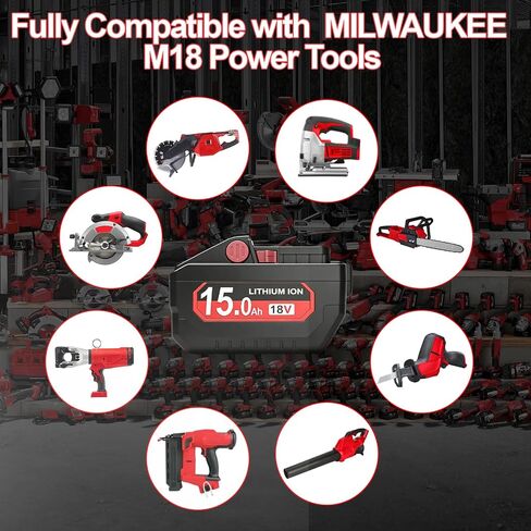 Worthmah Upgrade 15.0Ah High Output Lithium ion Battery Replacement for Milwaukee M18 Battery Compatible with Milwaukee 18V Battery 48-11-1880, 48-11-1815, 48-11-1820,48-11-1850 Tools (2 Pack) in Saudi Arabia