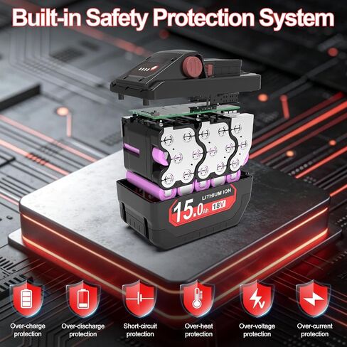 Worthmah Upgrade 15.0Ah High Output Lithium ion Battery Replacement for Milwaukee M18 Battery Compatible with Milwaukee 18V Battery 48-11-1880, 48-11-1815, 48-11-1820,48-11-1850 Tools (2 Pack) in Saudi Arabia