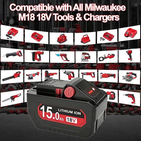 Worthmah Upgrade 15.0Ah High Output Lithium ion Battery Replacement for Milwaukee M18 Battery Compatible with Milwaukee 18V Battery 48-11-1880, 48-11-1815, 48-11-1820,48-11-1850 Tools (2 Pack) in Saudi Arabia