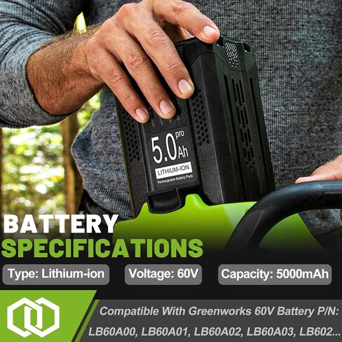 5.0Ah Batteries Replacement for Greenworks pro 60V Battery LB60A00 LB60A01 LB60A02 LB60A03,Compatible with Greenworks 60V Cordless Power Tool in Kuwait