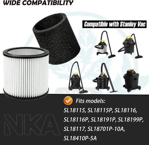 08-2566B Cartridge & 2 Foam Sleeves for Stanley 5-18 Gal Wet/Dry Vacuum | 2 Foam Include, Durable Washable Filter Material, Precise Standard Dimension, Wet and Dry Dual-use Compatibility in Kuwait