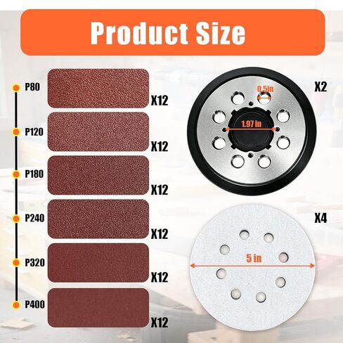 2 Pcs DWE64233 N329079 Metal-Backing Sander Pad Kit Compatible with DeWalt | Fit for 5''8 Hole DWE6423/DWE6421/DCW210B, Includes 4 Foam Pads&72 Sanding Discs, 80/120/180/240/320/400 grit in Kuwait