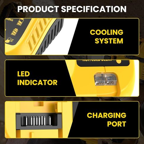 1 Pack Replacement for Dewalt 12V/20V Max Battery Charger DCB107 (Yellow) | Compatible with Dewalt 12/20 Volt Batteries DCB120 DCB127 DCB208 DCB207 DCB206 DCB204 DCB203 DCB201 DCB200 in Kuwait