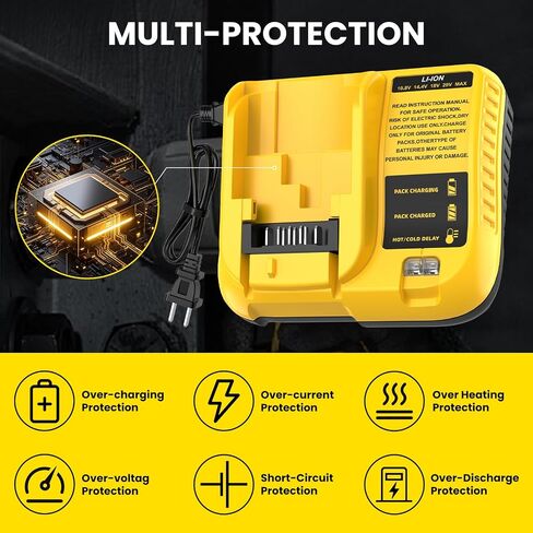 1 Pack Replacement for Dewalt 12V/20V Max Battery Charger DCB107 (Yellow) | Compatible with Dewalt 12/20 Volt Batteries DCB120 DCB127 DCB208 DCB207 DCB206 DCB204 DCB203 DCB201 DCB200 in Kuwait