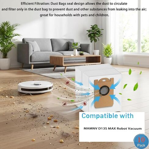 Replacement Dust Bags Compatible with MAMNV D13S MAX Robot Vacuum: | 10 Pack Spare Accessories Parts in Kuwait