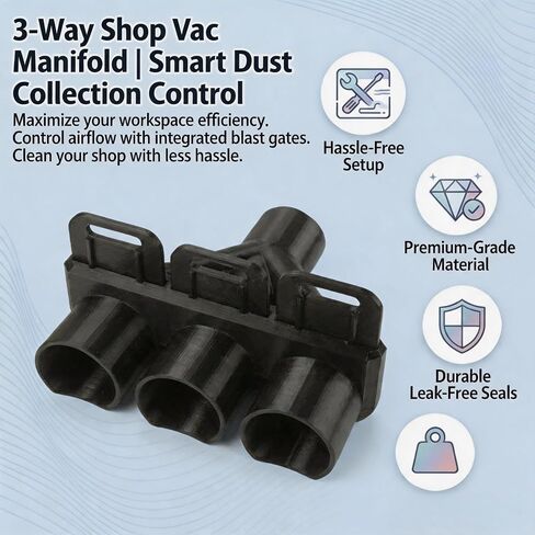 3/2 Way Splitter with Independent Blast Gates Compatible with Ridgid Shop Vac - 2 1/4 Inch Dust Collection Hose Adapter - Heavy-Duty Engineering Polymer Port for Bolt or Glue Mount, 3-Way in Kuwait