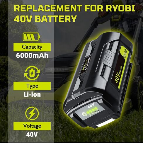 VANON 6000mAh High Capacity 40V Lithium Battery 2-Pack Replacement for Ryobi 40V Battery - Compatible with OP4040 OP40601 OP40261 OP40401 OP40501 Lawn Mower Leaf Blower | Long Runtime & Fast Charging in Kuwait