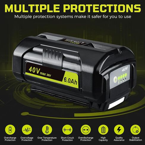 VANON 6000mAh High Capacity 40V Lithium Battery 2-Pack Replacement for Ryobi 40V Battery - Compatible with OP4040 OP40601 OP40261 OP40401 OP40501 Lawn Mower Leaf Blower | Long Runtime & Fast Charging in Kuwait