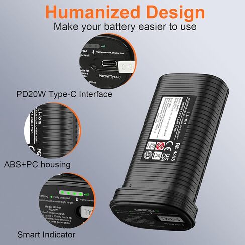 37Wh 7.4V 5.0Ah Rechargeable Battery Pack Replacement for WOLFBOX MF200 Battery, Compatible with WOLFBOX MF200 Series Compressed Air Duster, High Capacity Removable Spare Power with Type-C Port in Kuwait