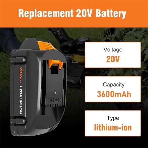 3.6Ah WA3525 Battery Replacement for Worx Battery 20V(Black) | Compatible with Worx 20V Battery WA3520 WA3575 WG151s WG155s WG251s WG255s WG545s WG891 Leaf Blower Tools in Kuwait
