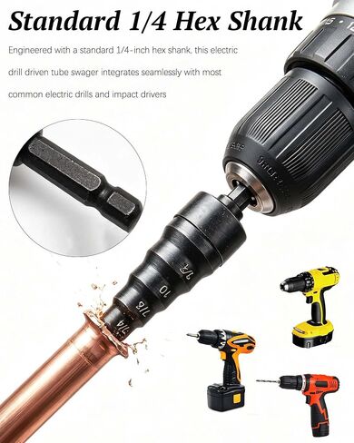 7‑in‑1 Copper Pipe Swaging and Flaring Tool,HVAC Tube Expander Bit | with 1/4 Hex Shank, Alloy Steel Electric Drill Driven Tube Swager with 1/4, 3/8, 10, 1/2, 5/8, 3/4, 7/8 Bits in Kuwait