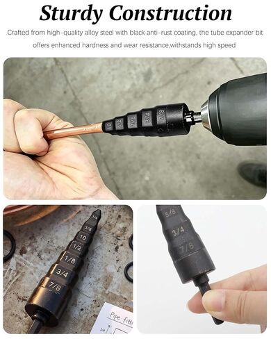 7‑in‑1 Copper Pipe Swaging and Flaring Tool,HVAC Tube Expander Bit | with 1/4 Hex Shank, Alloy Steel Electric Drill Driven Tube Swager with 1/4, 3/8, 10, 1/2, 5/8, 3/4, 7/8 Bits in Kuwait