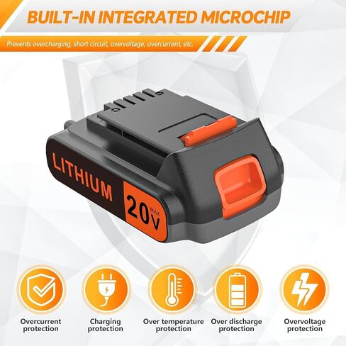 20 Volt MAX 2.0AH Battery Replacement for Black and Decker 20V Lithium-Ion Battery，Compatible with All Power 20V Black and Decker Power+ Tools in Kuwait