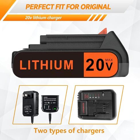 20 Volt MAX 2.0AH Battery Replacement for Black and Decker 20V Lithium-Ion Battery，Compatible with All Power 20V Black and Decker Power+ Tools in Kuwait