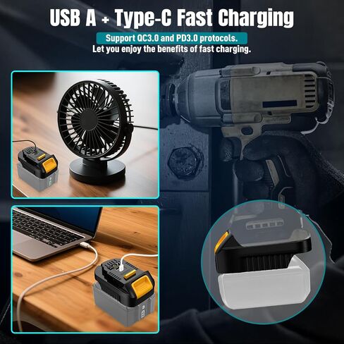 Battery Adapter for Makita to Dewalt Tools,Converter for Dewalt Tools Compatible with Makita Battery,with USB C& USB A Fast Charging Port (ONLY Adapter) in Kuwait