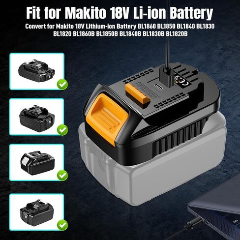 Battery Adapter for Makita to Dewalt Tools,Converter for Dewalt Tools Compatible with Makita Battery,with USB C& USB A Fast Charging Port (ONLY Adapter) in Kuwait