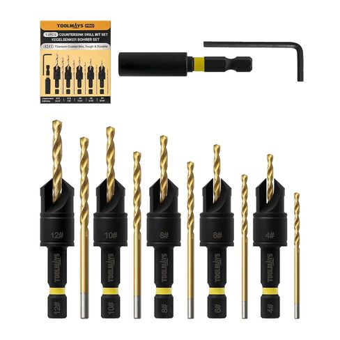 Countersink Drill Bit Set, 15 PCS HSS Counter Sink Drill Bits for Woodworking with 1/4" Hex Shank, Includes 2 PCS Wood Plug Cutters, Screwdriver Bits & Extension Bit Shaft with Storage Box in Kuwait