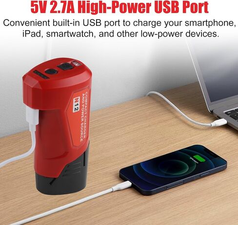 USB Power Source Adapter for Mil-Waukee 12V Compact Power Source Charger | Compatible with Mil 12V Heated Jacket Battery, With USB-A to USB-C Cable in Kuwait