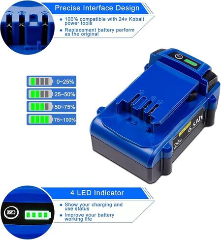DTK Replacement for Kobalt 24V Battery 6.5Ah KB624-03 KB524-03 KB424-03 KB224-03 KB124-03 Cordless Batteries in Kuwait