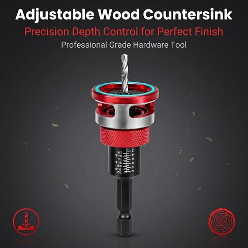 Countersink Drill Bit Set for Woodworking, 7-Piece | 1/4 inch hex shank set with adjustable depth stop, TCT cutter and HSS M2 pilot bits for wood, MDF, plywood in Kuwait