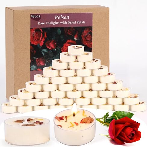 8Pcs Rose Scented Tealight Candles, Palm Wax White Tea Lights, 4h Long Burning Tea Light Candles with Dried Flowers for Holiday, Wedding, Spa, and Home Decoration in Saudi Arabia