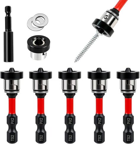 Magnetic Drywall Screw Setter Bits with Adjustable Depth Stop(6-Piece Set) | Ph2 Positioning Bits & Removable Collar, S2 Steel Hex Shank for Sheetrock Screws, Includes Adapter for Impact Driver in Kuwait