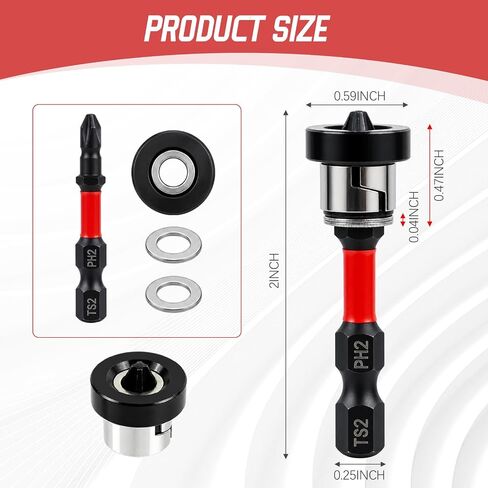 Magnetic Drywall Screw Setter Bits with Adjustable Depth Stop(6-Piece Set) | Ph2 Positioning Bits & Removable Collar, S2 Steel Hex Shank for Sheetrock Screws, Includes Adapter for Impact Driver in Kuwait