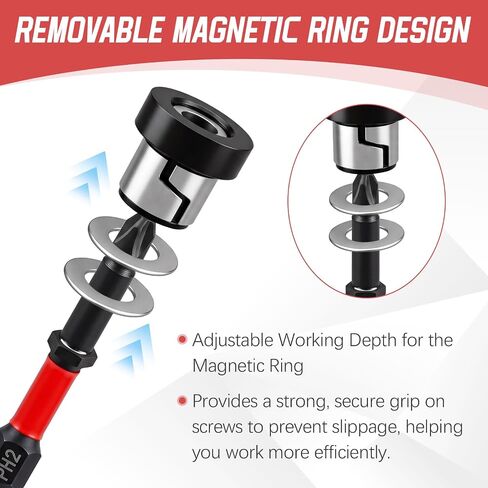 Magnetic Drywall Screw Setter Bits with Adjustable Depth Stop(6-Piece Set) | Ph2 Positioning Bits & Removable Collar, S2 Steel Hex Shank for Sheetrock Screws, Includes Adapter for Impact Driver in Kuwait