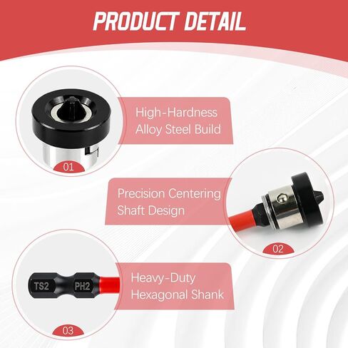 Magnetic Drywall Screw Setter Bits with Adjustable Depth Stop(6-Piece Set) | Ph2 Positioning Bits & Removable Collar, S2 Steel Hex Shank for Sheetrock Screws, Includes Adapter for Impact Driver in Kuwait