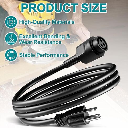 399063-02 399063-00 Replacement Router Cord, 6FT 3-Prong 16 Gauge Power Cable Fits DeWALT DW618 DW616, DW618B3 DW618K DW618M DW616PK in Kuwait
