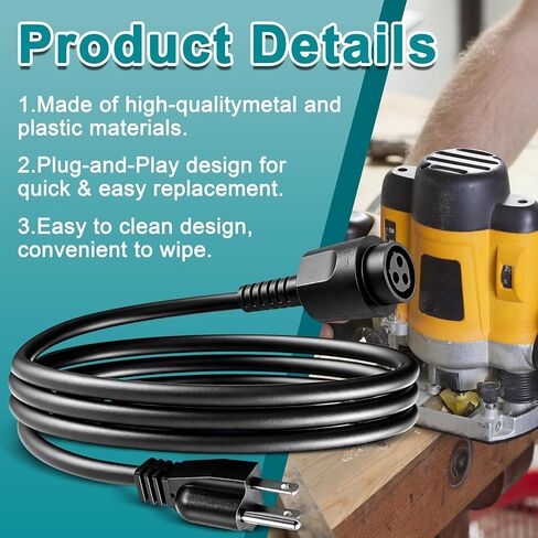 399063-02 399063-00 Replacement Router Cord, 6FT 3-Prong 16 Gauge Power Cable Fits DeWALT DW618 DW616, DW618B3 DW618K DW618M DW616PK in Kuwait