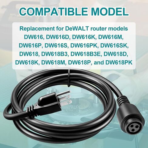 399063-02 399063-00 Replacement Router Cord, 6FT 3-Prong 16 Gauge Power Cable Fits DeWALT DW618 DW616, DW618B3 DW618K DW618M DW616PK in Kuwait