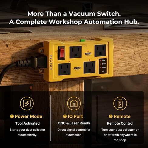 LUNYEE Automatic Vacuum Switch for Power Tools with Remote, 4-Outlet Tool Activated Vacuum Switch Dust Collector & Shop Vac Switch, Auto Switch for CNC Machine & Laser Engraver Synchronous Control in Kuwait