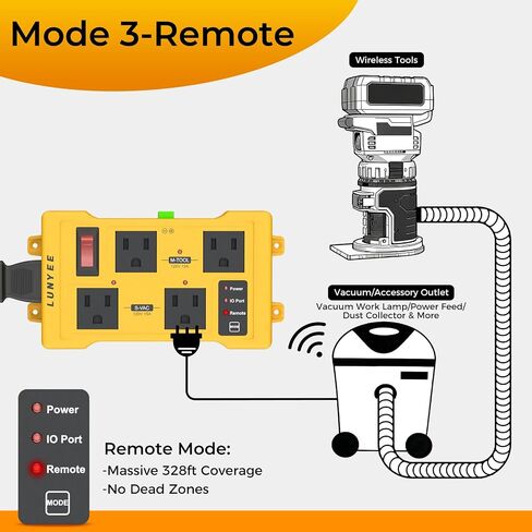 LUNYEE Automatic Vacuum Switch for Power Tools with Remote, 4-Outlet Tool Activated Vacuum Switch Dust Collector & Shop Vac Switch, Auto Switch for CNC Machine & Laser Engraver Synchronous Control in Kuwait