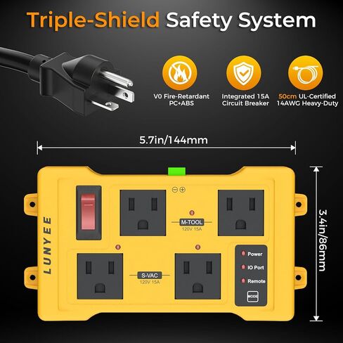 LUNYEE Automatic Vacuum Switch for Power Tools with Remote, 4-Outlet Tool Activated Vacuum Switch Dust Collector & Shop Vac Switch, Auto Switch for CNC Machine & Laser Engraver Synchronous Control in Kuwait