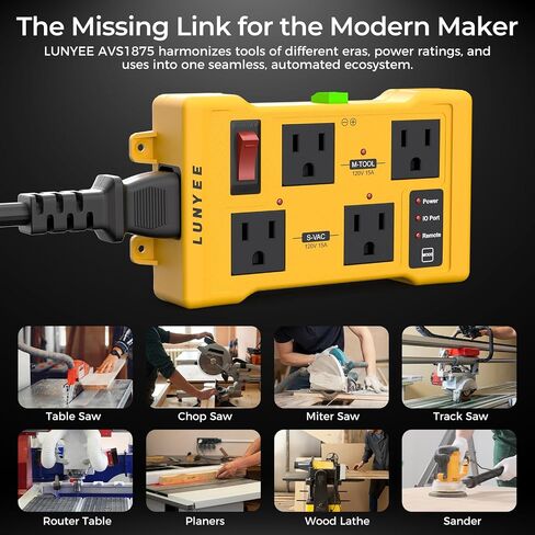 LUNYEE Automatic Vacuum Switch for Power Tools with Remote, 4-Outlet Tool Activated Vacuum Switch Dust Collector & Shop Vac Switch, Auto Switch for CNC Machine & Laser Engraver Synchronous Control in Kuwait