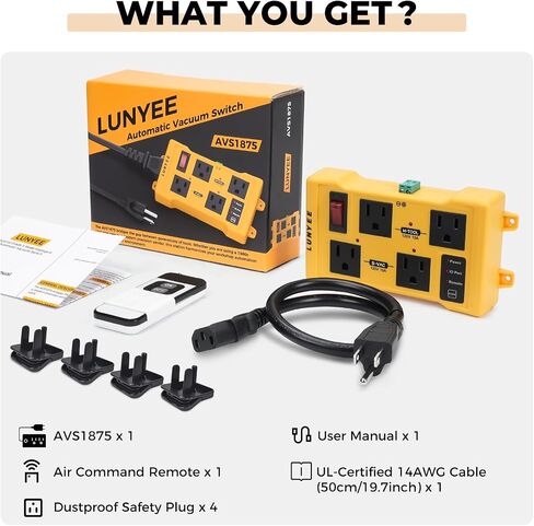 LUNYEE Automatic Vacuum Switch for Power Tools with Remote, 4-Outlet Tool Activated Vacuum Switch Dust Collector & Shop Vac Switch, Auto Switch for CNC Machine & Laser Engraver Synchronous Control in Kuwait