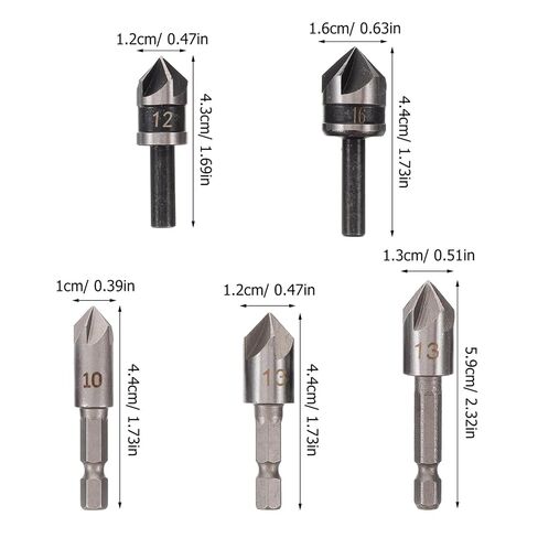 Uonlytech 5pcs Countersink Drill Bit Woodworking Tapered Precision Chamfering Tool for Smooth Edges Wood and Projects in Kuwait