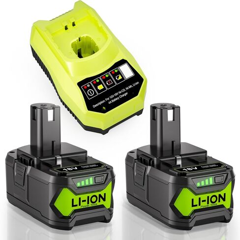2 Pack 8.0Ah Replacement for Ryobi 18v Battery and Charger Compatible with | Ryobi 18 Volt Battery ONE+ Plus P102 P103 P104 P105 P107 P108 P109 P122 P190 Cordless Power Tools in Kuwait