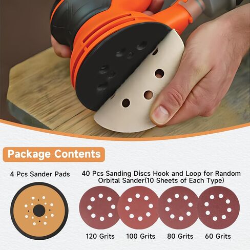 4 Pcs Sander Pads and 40 Pcs Sanding Discs Hook and Loop for Random Orbital Sander Compatible with Black & Decker BDERO600 BDERO100 RO100B RO100K TS720 Replace#: N601645 380278-00 in Kuwait